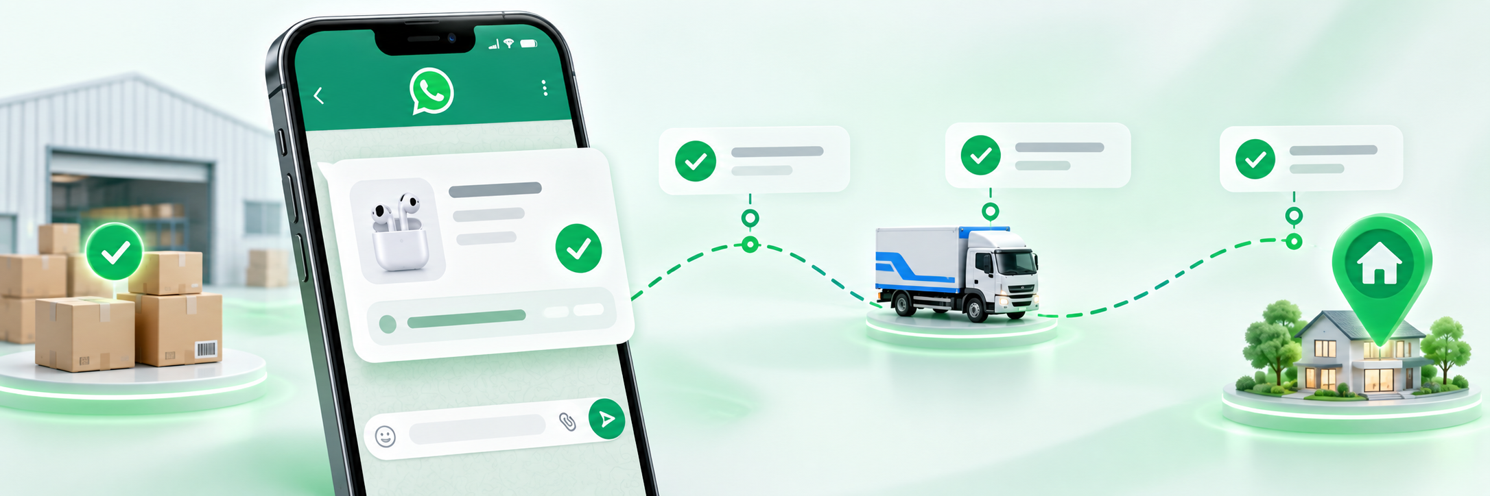 WhatsApp sipariş onayından depo, kargo ve adrese teslim aşamalarına kadar otomatik bildirim akışı