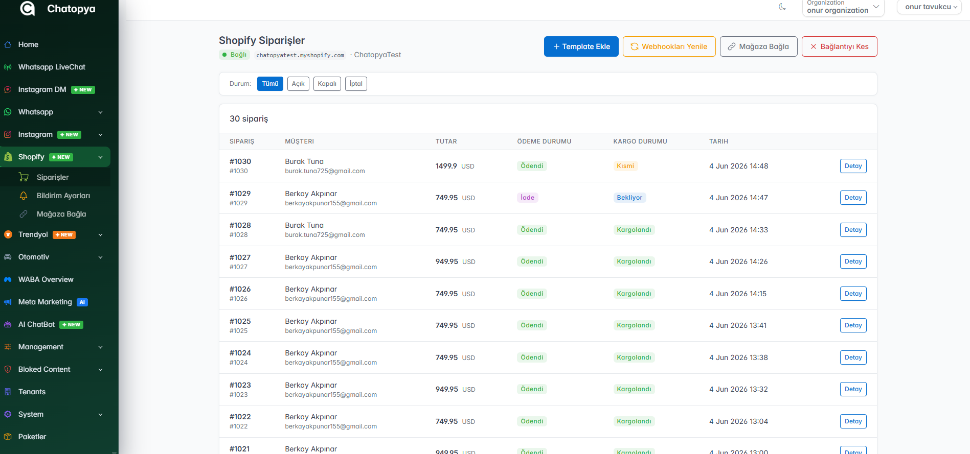 Shopify Entegrasyonu